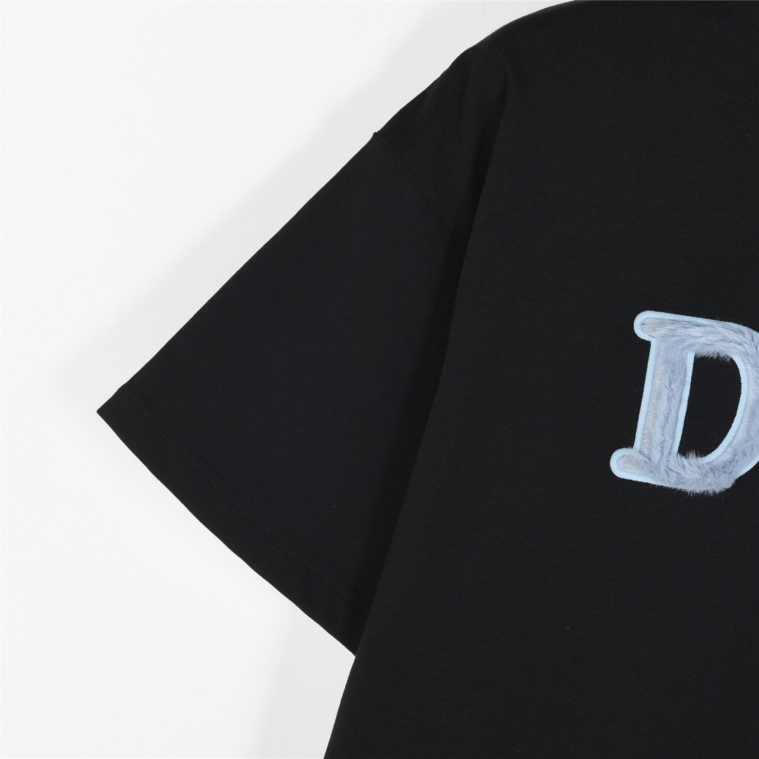 Dior/迪奥 25ss 蓝色植绒字母刺绣短袖T恤