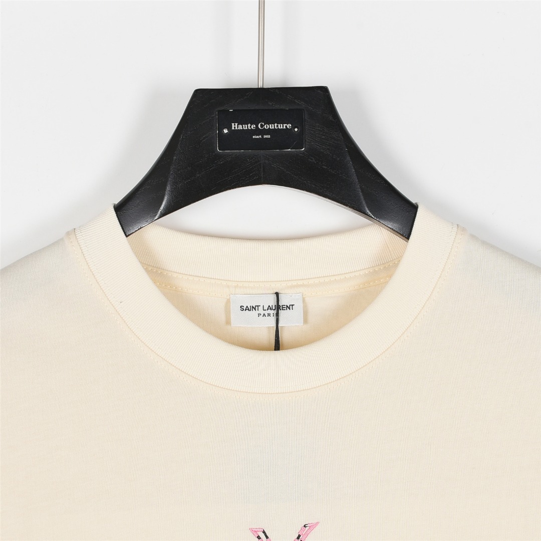 SAINT LAURENT/圣罗兰 25ss 经典字母logo撞色刺绣短袖T恤 杏色 黑色-Chinese UA Cheap High Quatity Brand Clothes Bags handbags Sneakers wholesale wholesaler seller from China Factory suppliers Fashion Clothing Shoes best Quality Beautiful Price SAINT LAURENT/圣罗兰 25ss 经典字母logo撞色刺绣短袖T恤 杏色 黑色
