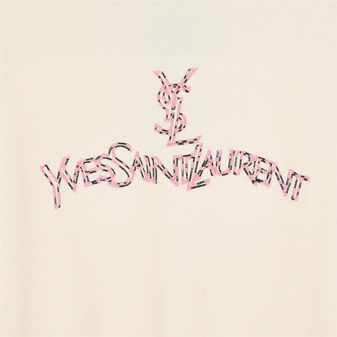 SAINT LAURENT/圣罗兰 25ss 经典字母logo撞色刺绣短袖T恤 杏色 黑色-Chinese UA Cheap High Quatity Brand Clothes Bags handbags Sneakers wholesale wholesaler seller from China Factory suppliers Fashion Clothing Shoes best Quality Beautiful Price SAINT LAURENT/圣罗兰 25ss 经典字母logo撞色刺绣短袖T恤 杏色 黑色