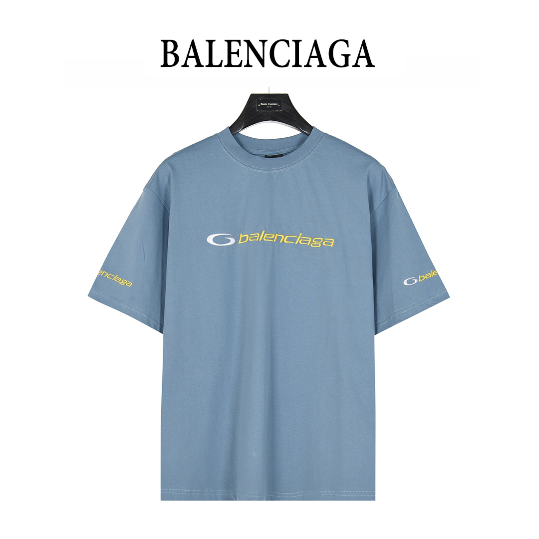 Balenciga/巴黎世家 25ss TRACKSUIT LOGO廓形刺绣短袖T恤 天蓝色 黑色 Balenciga/巴黎世家 25ss TRACKSUIT LOGO廓形刺绣短袖T恤 天蓝色 黑色