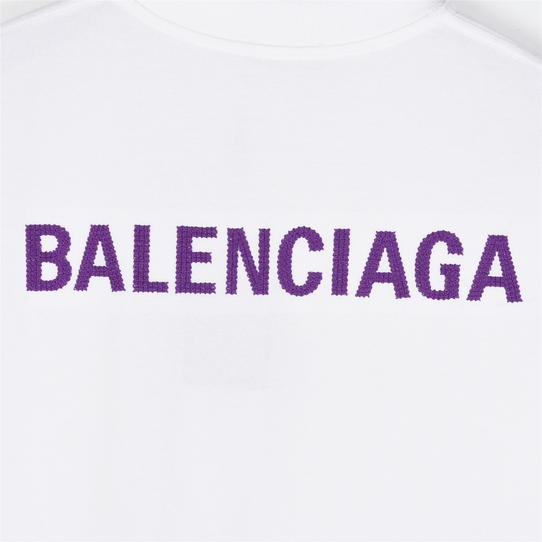 Balenciaga /巴黎世家 25ss 前后立体刺绣logo短袖T恤黑色 白色