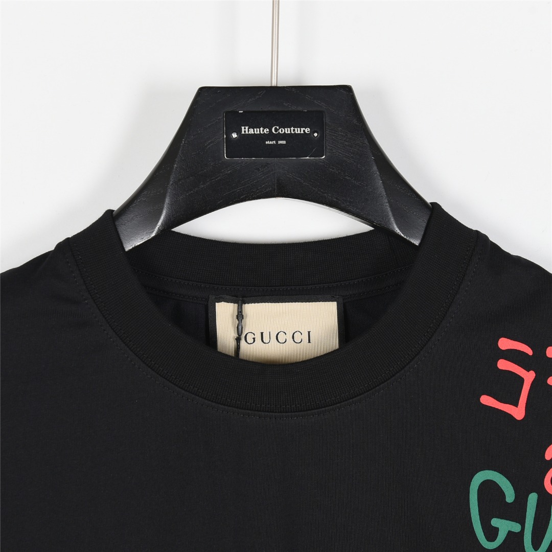 Gucci/古驰 25ss 肩膀红绿logo撞色流苏刺绣短袖T恤