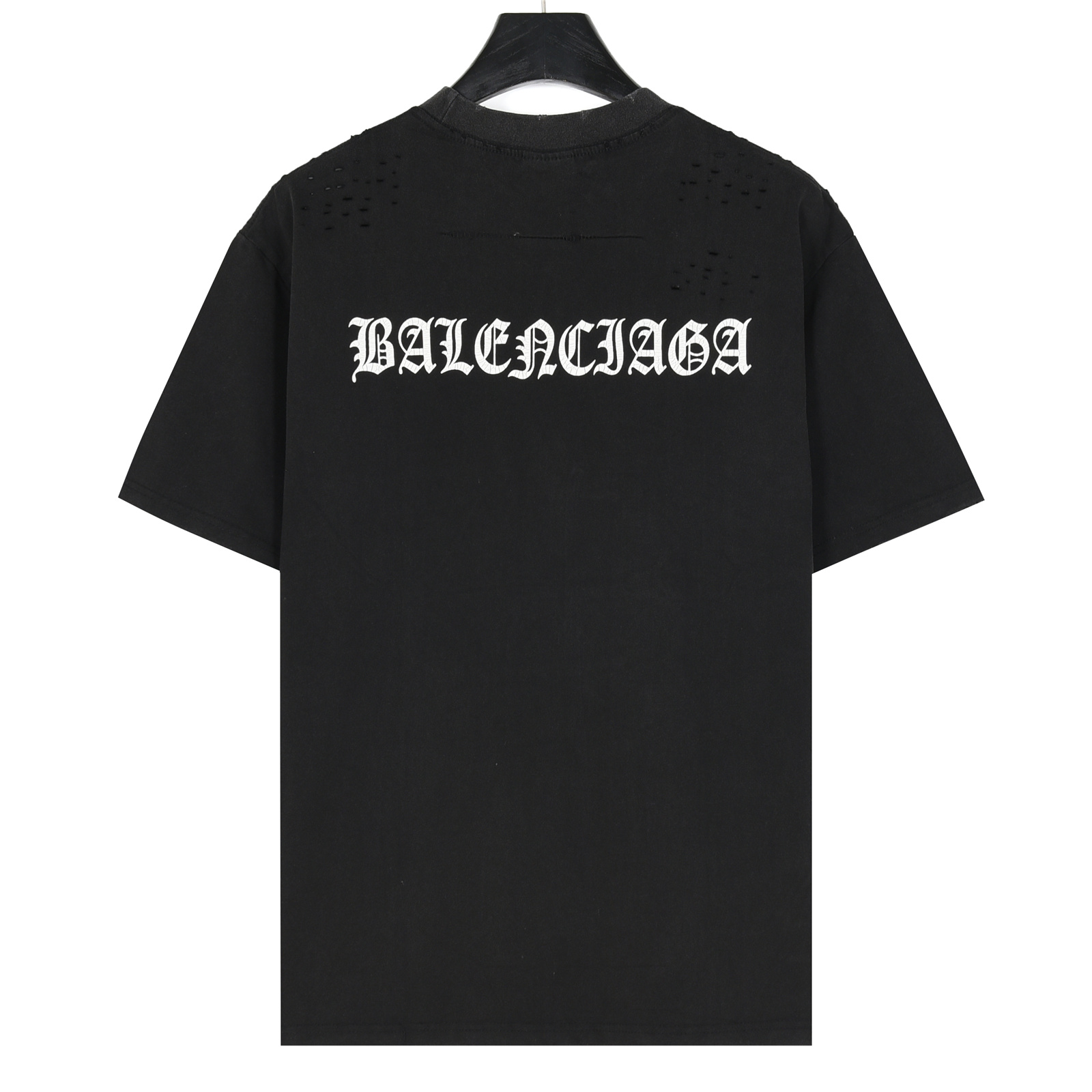 Balenciga/巴黎世家 后背梵文字母龟裂印花做旧磨破短袖T恤