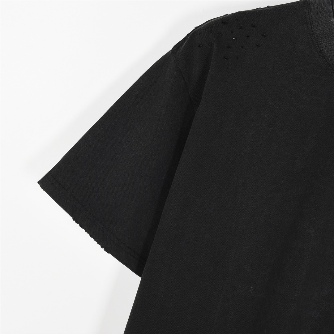 Balenciga/巴黎世家 后背梵文字母龟裂印花做旧磨破短袖T恤