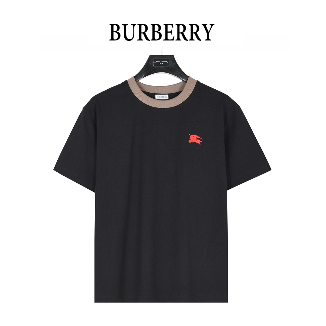 Burberry/巴宝莉 25ss 拼接领战马小标刺绣短袖T恤