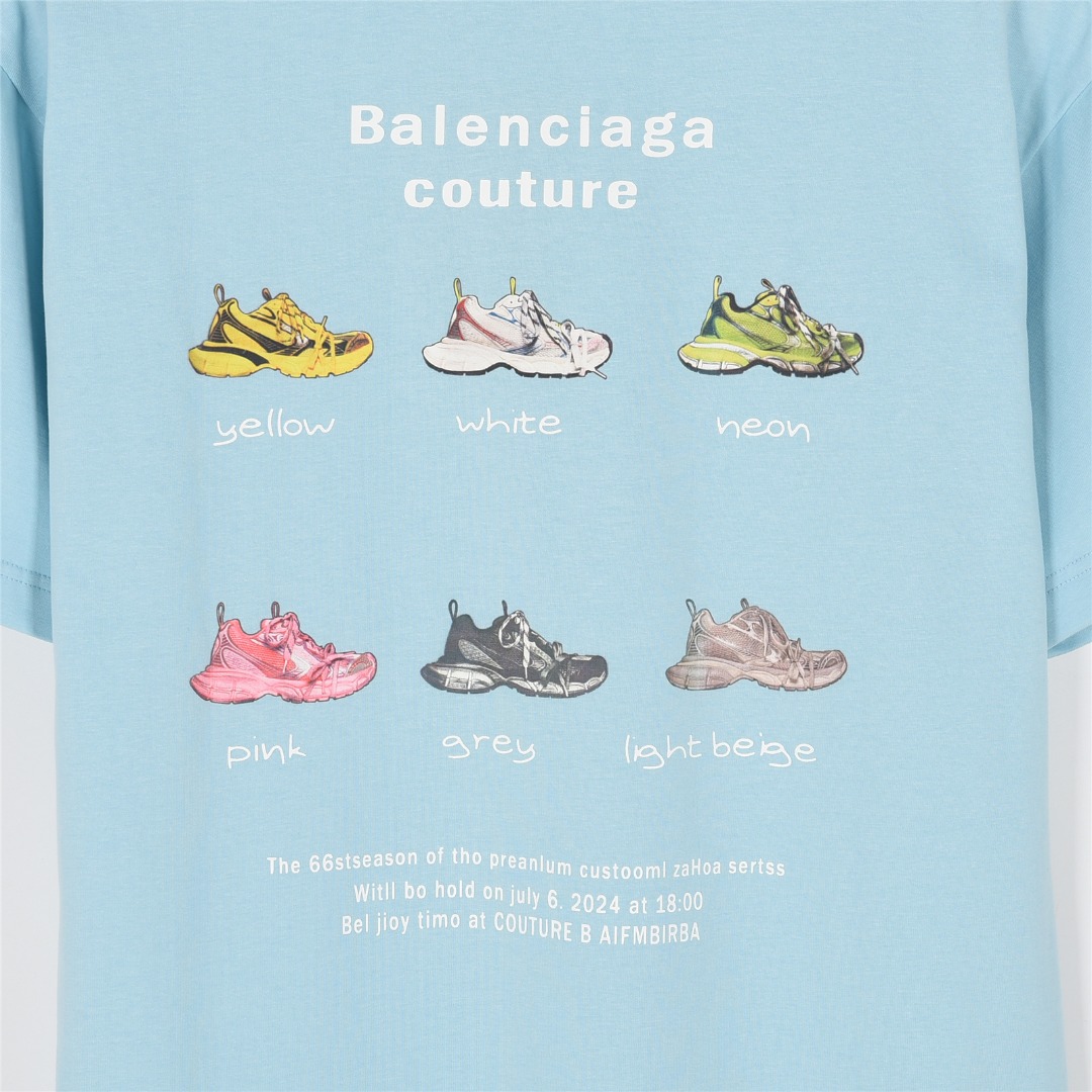 Balenciaga/巴黎世家 25ss 老爹鞋图案字母印花短袖T恤 黑色 白色 天蓝色 粉色-Chinese UA Cheap High Quatity Brand Clothes Bags handbags Sneakers wholesale wholesaler seller from China Factory suppliers Fashion Clothing Shoes best Quality Beautiful Price Balenciaga/巴黎世家 25ss 老爹鞋图案字母印花短袖T恤 黑色 白色 天蓝色 粉色