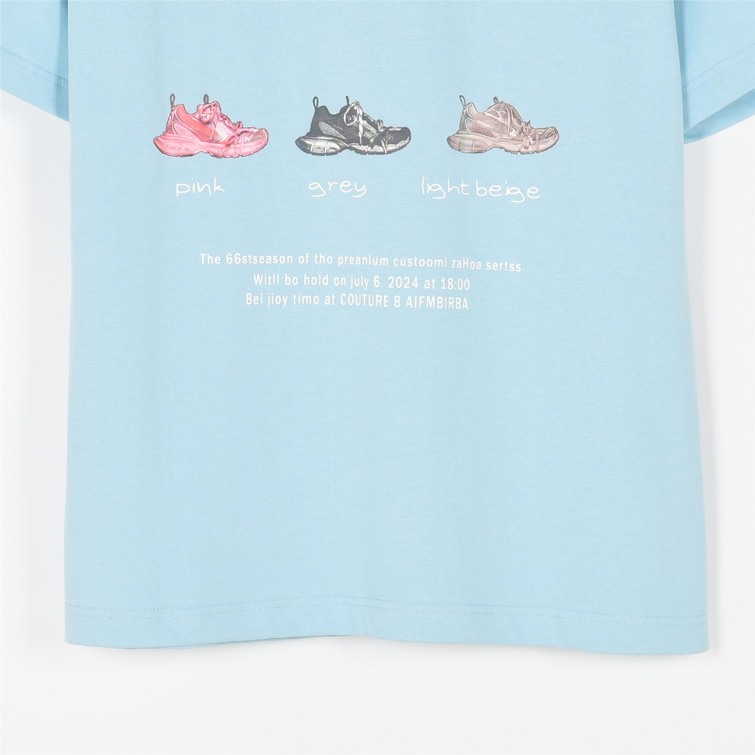 Balenciaga/巴黎世家 25ss 老爹鞋图案字母印花短袖T恤 黑色 白色 天蓝色 粉色-Chinese UA Cheap High Quatity Brand Clothes Bags handbags Sneakers wholesale wholesaler seller from China Factory suppliers Fashion Clothing Shoes best Quality Beautiful Price Balenciaga/巴黎世家 25ss 老爹鞋图案字母印花短袖T恤 黑色 白色 天蓝色 粉色