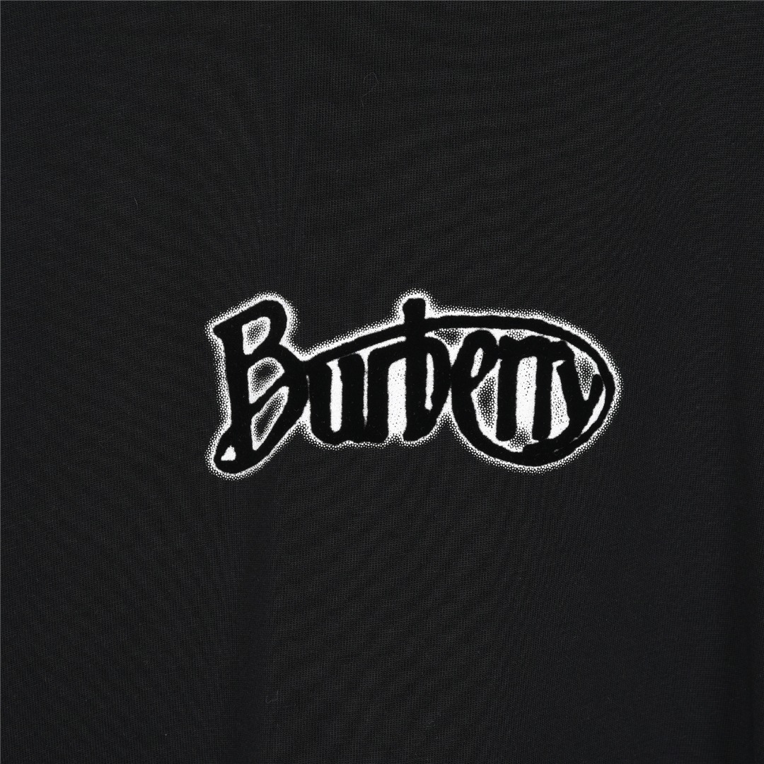Burberry/巴宝莉 25ss 草写字母植绒Logo短袖T恤 黑色 白色