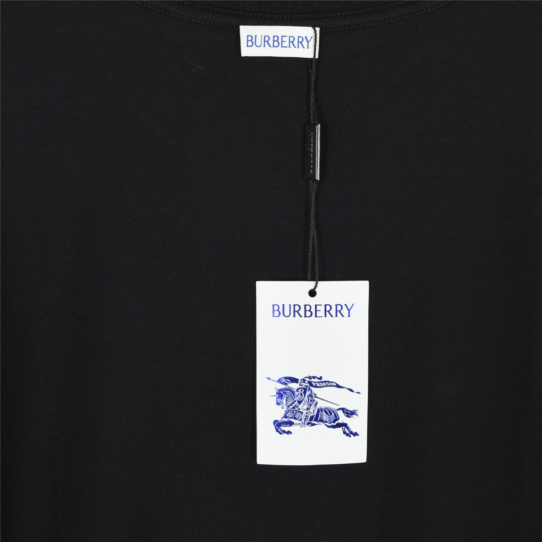 Burberry/巴宝莉 25ss 草写字母植绒Logo短袖T恤 黑色 白色