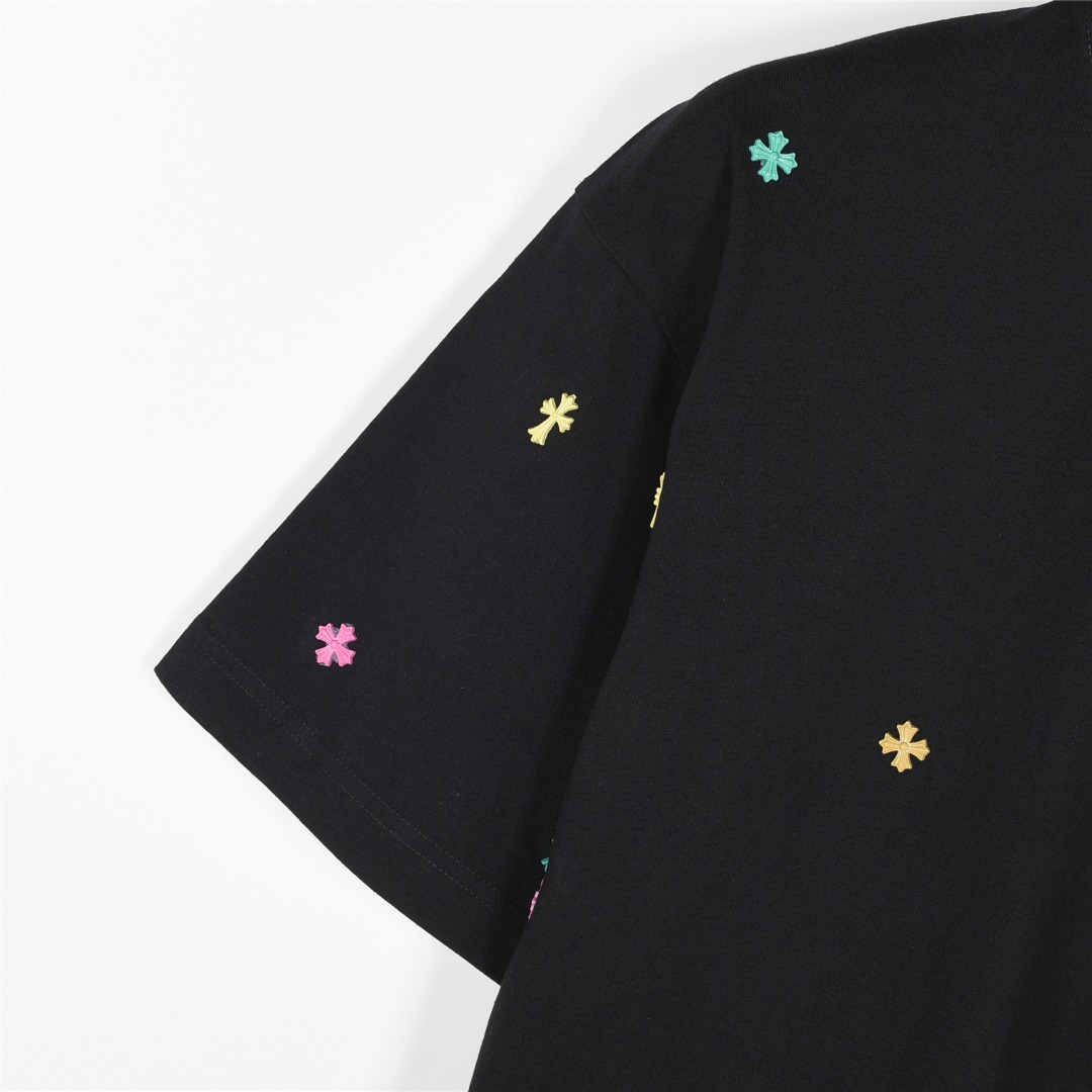 Chrome Hearts/克罗心 25ss 彩色铆钉十字架镶嵌短袖T恤白色 黑色