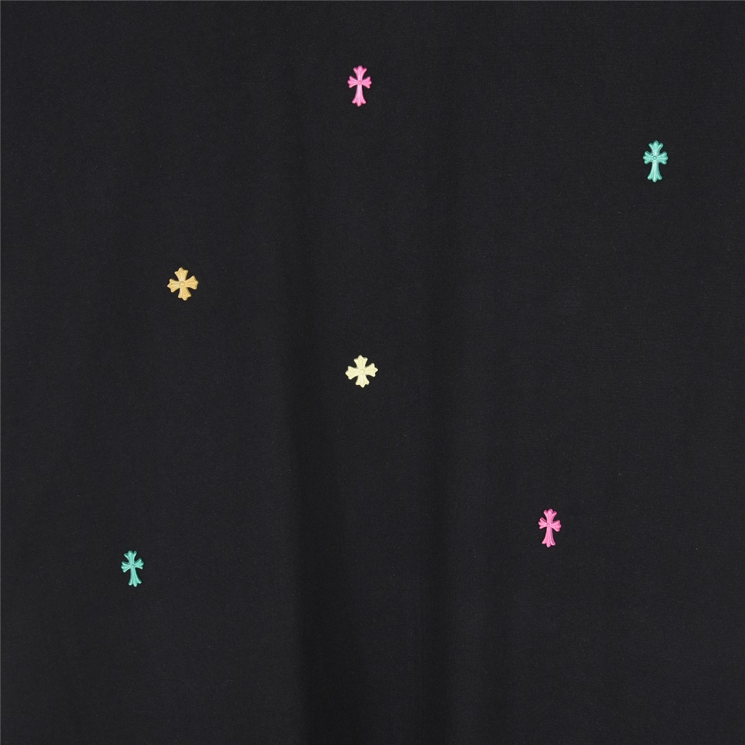 Chrome Hearts/克罗心 25ss 彩色铆钉十字架镶嵌短袖T恤白色 黑色
