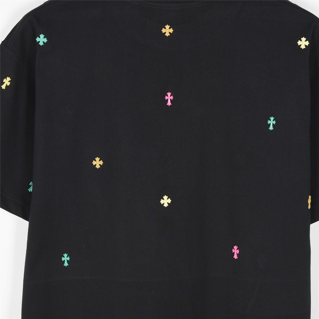 Chrome Hearts/克罗心 25ss 彩色铆钉十字架镶嵌短袖T恤白色 黑色