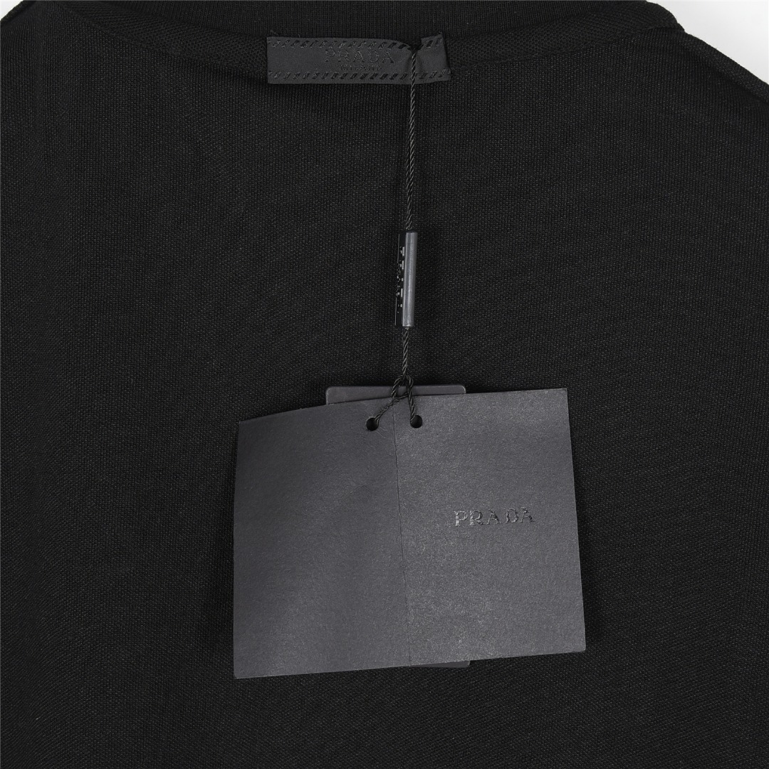 PRADA/普拉达 条纹拼接三角标铭牌短袖Polo衫