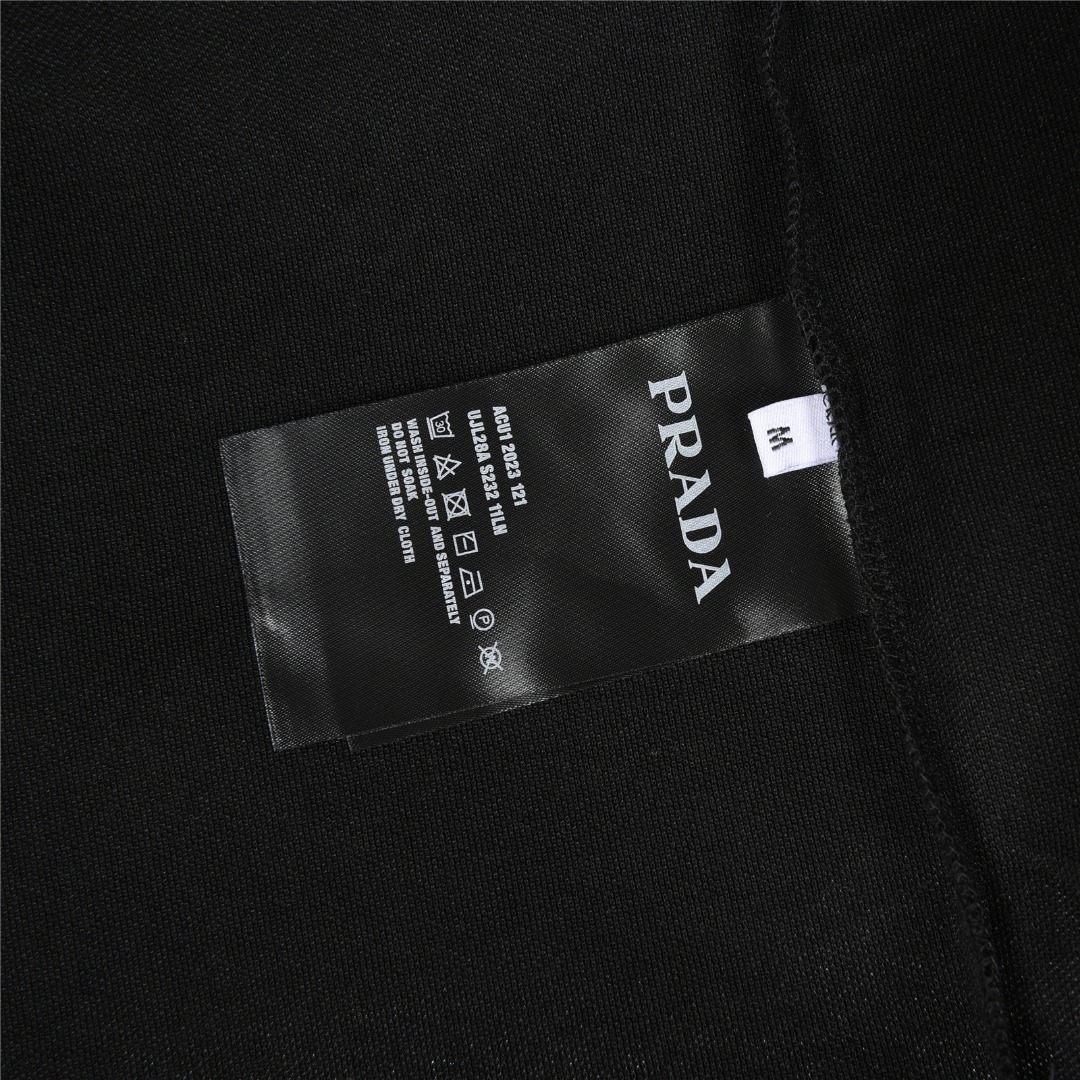 PRADA/普拉达 条纹拼接三角标铭牌短袖Polo衫
