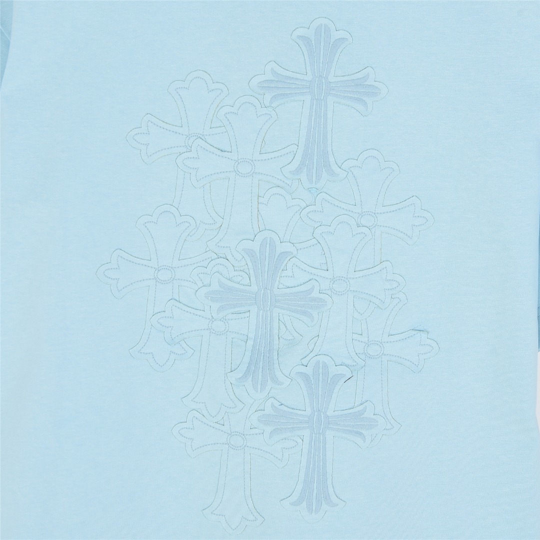 Chrome Hearts/克罗心 25ss 重工后背重叠十字架贴布刺绣短袖T恤 黑色 天蓝 红色