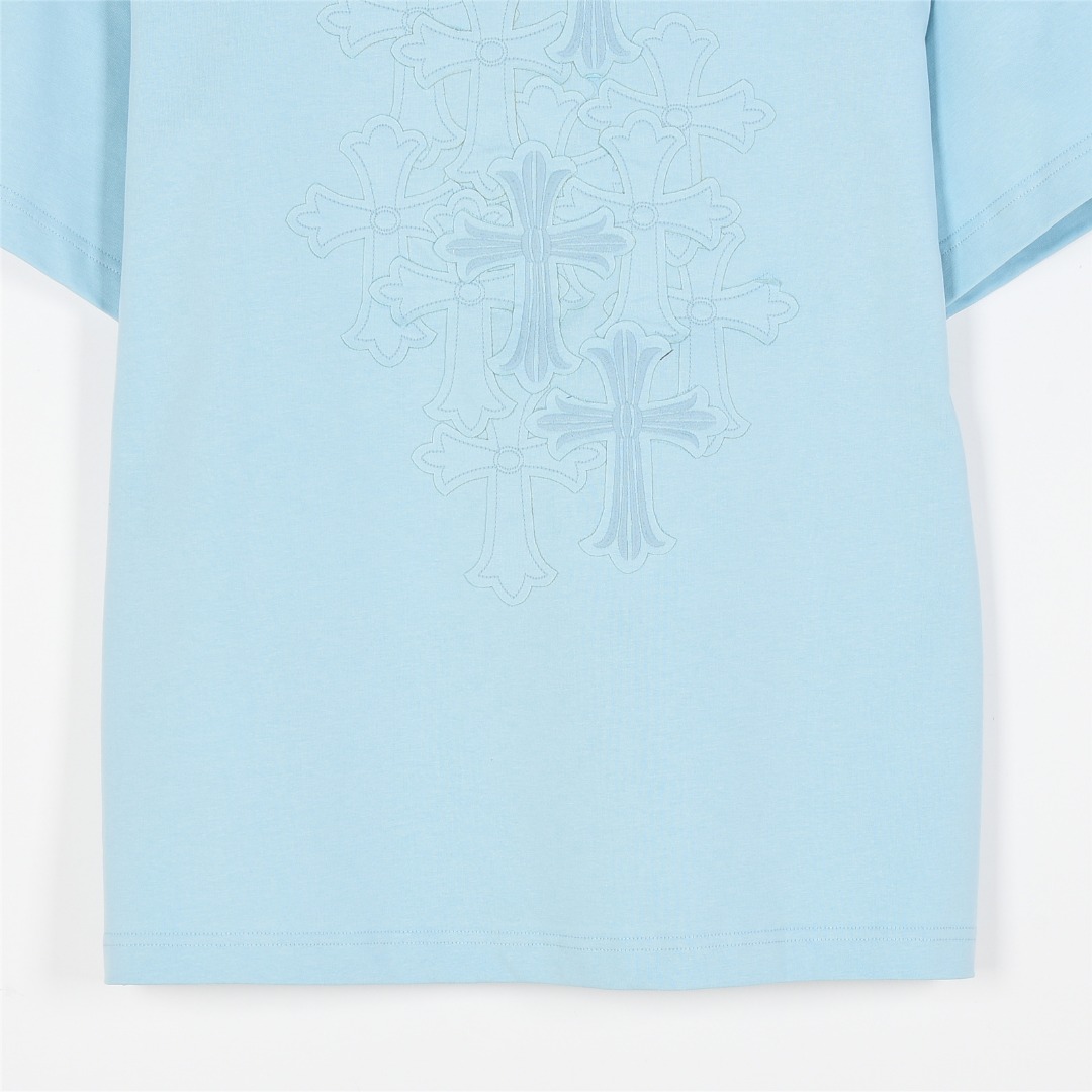 Chrome Hearts/克罗心 25ss 重工后背重叠十字架贴布刺绣短袖T恤 黑色 天蓝 红色