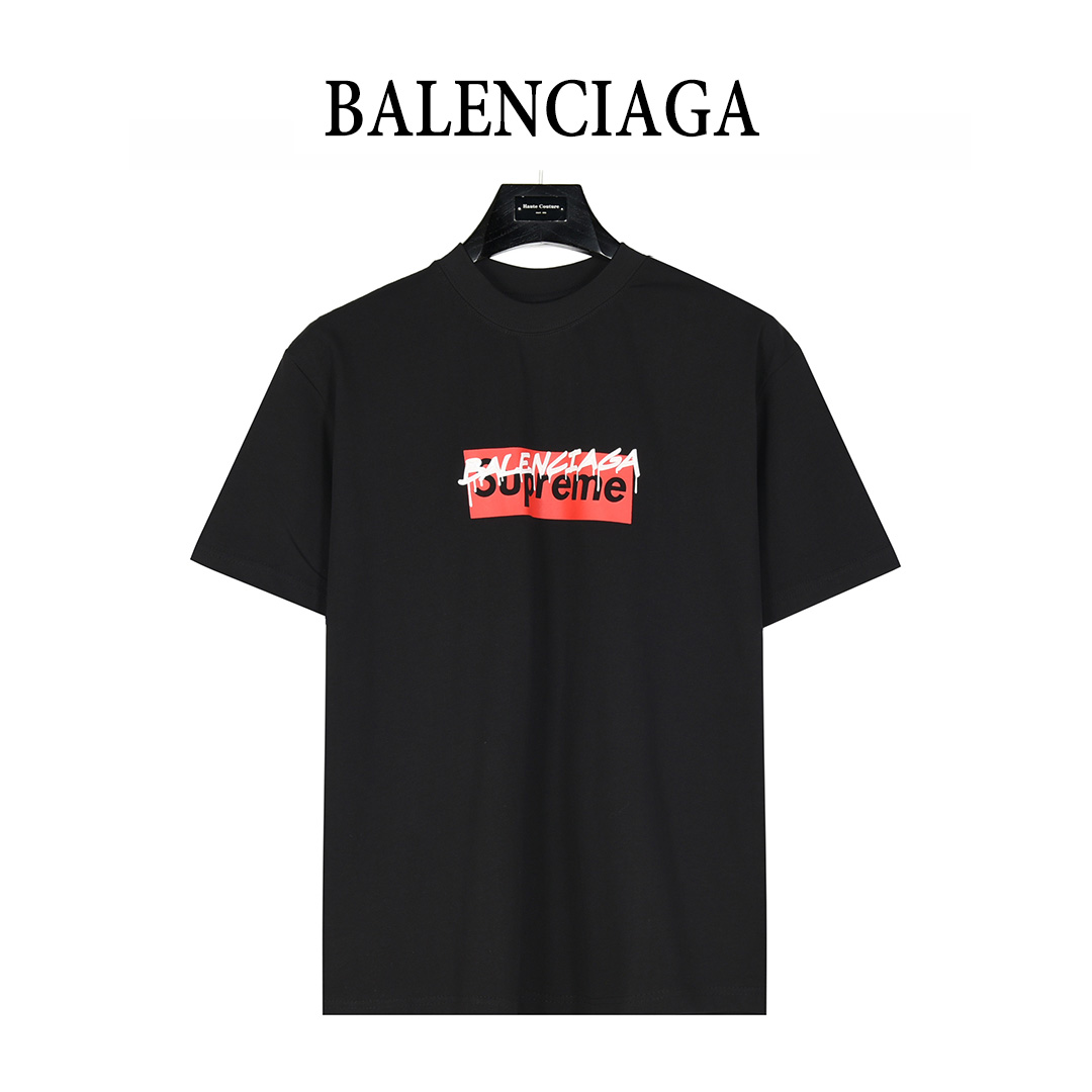 Balenciaga X Supreme 联名 联名logo字母印花短袖T恤