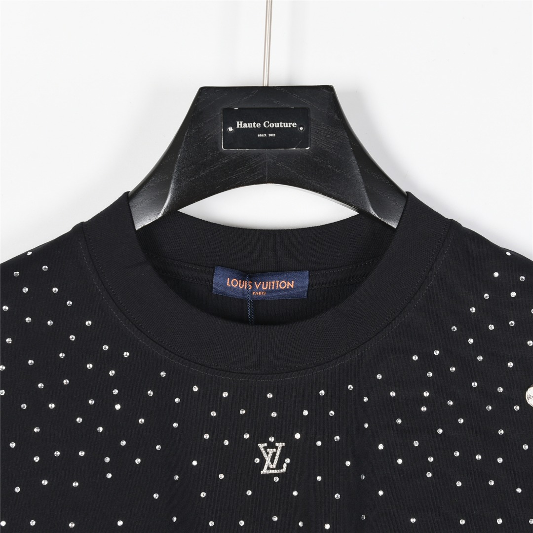 Louis Vuitton/路易威登 25ss 铆钉logo满天星烫钻短袖T恤