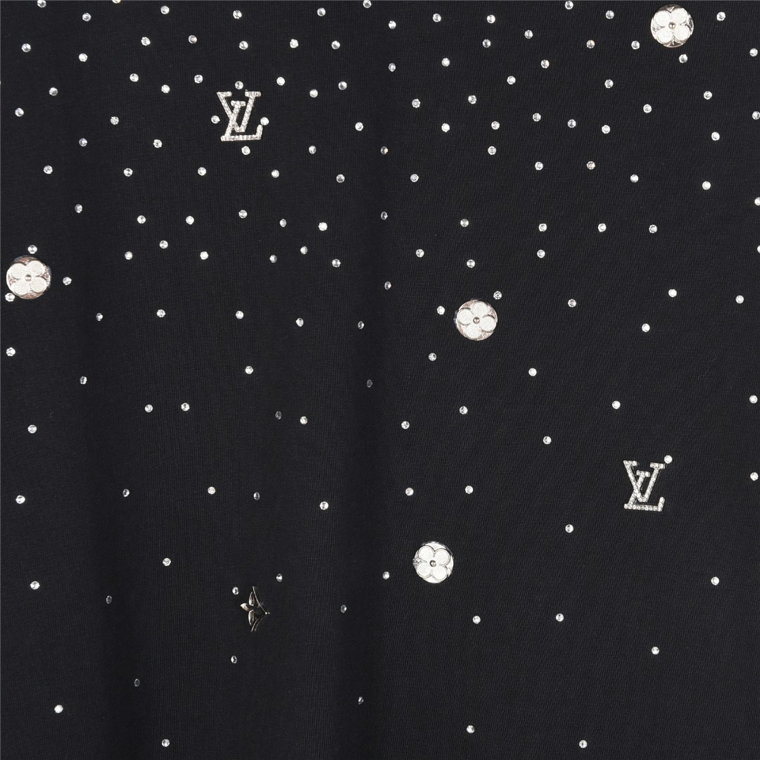 Louis Vuitton/路易威登 25ss 铆钉logo满天星烫钻短袖T恤