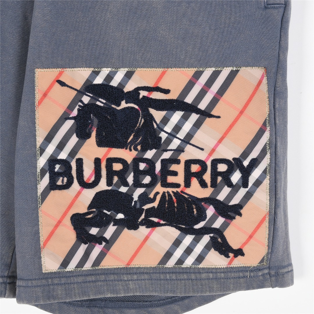 Burberry/巴宝莉 25ss 战马毛巾绣格纹贴布洗水做旧炒色短裤