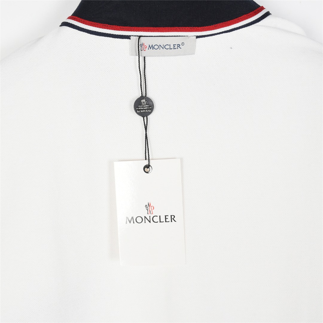 Moncler/蒙口 胸口徽标刺绣短袖Polo衫 白色 宝蓝
