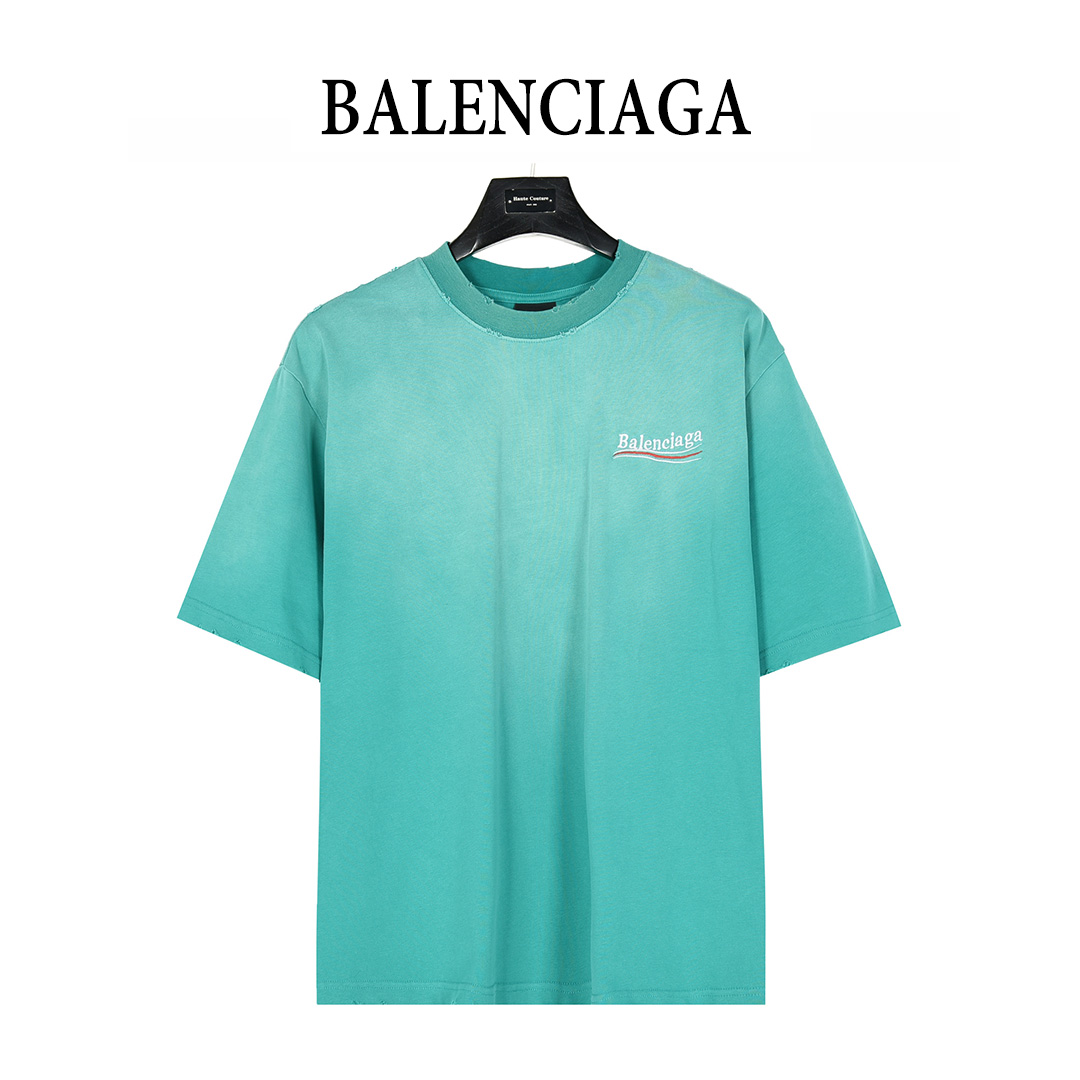 Balenciaga/巴黎世家 25ss 水洗可乐刺绣炒色破洞短袖T恤