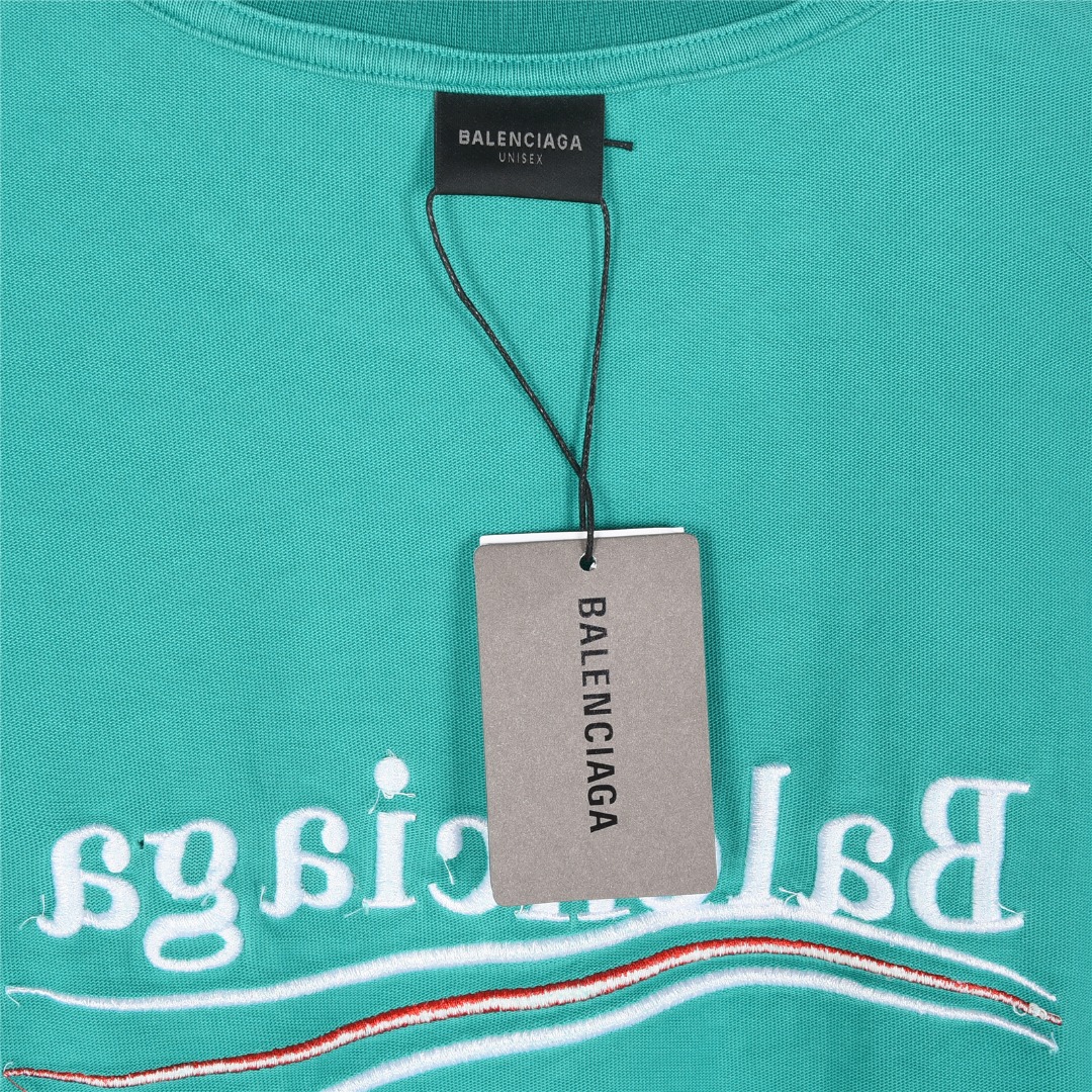 Balenciaga/巴黎世家 25ss 水洗可乐刺绣炒色破洞短袖T恤