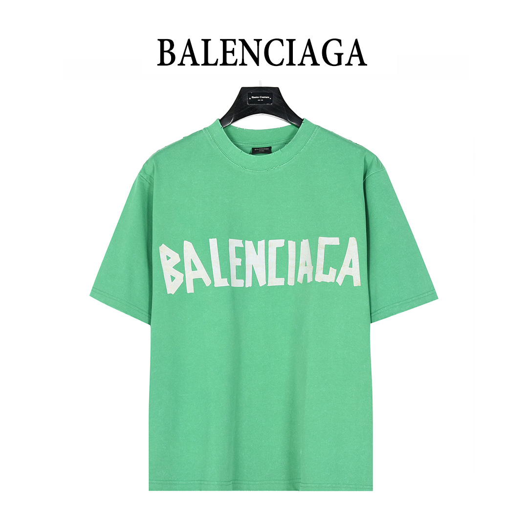 Balenciaga/巴黎世家 25ss 水洗美纹纸胶带炒色破洞短袖T恤