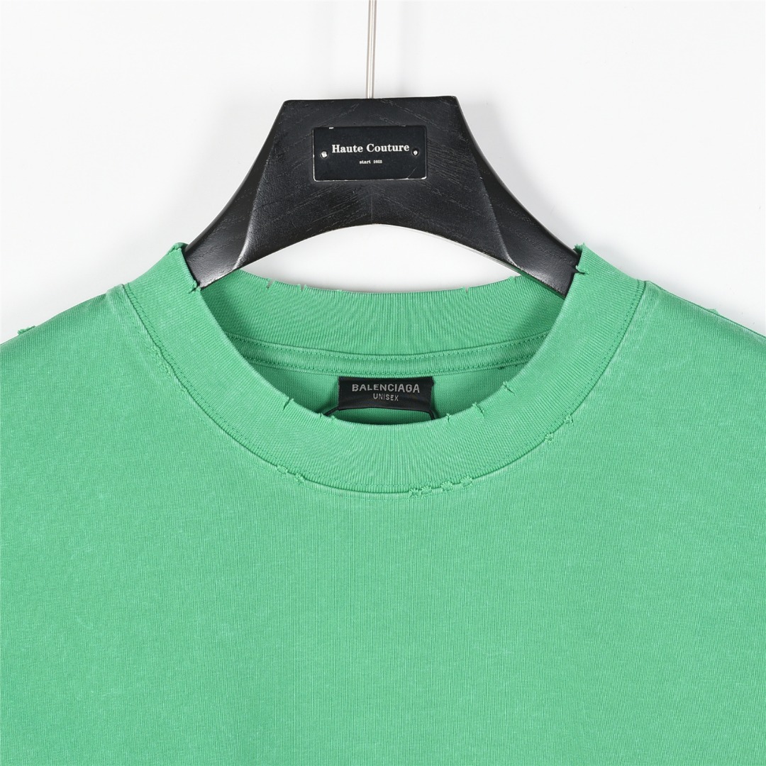 Balenciaga/巴黎世家 25ss 水洗美纹纸胶带炒色破洞短袖T恤