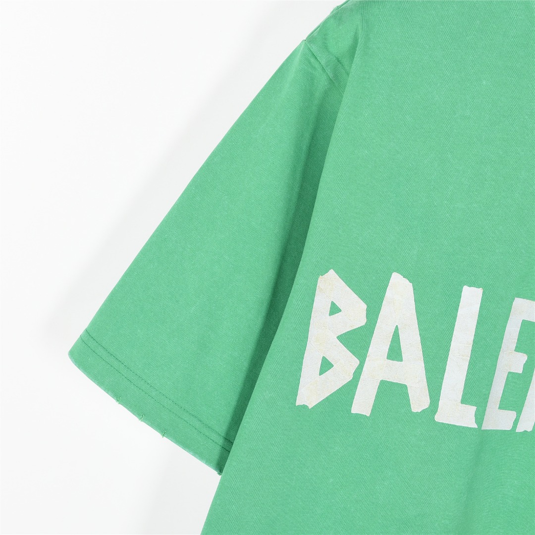 Balenciaga/巴黎世家 25ss 水洗美纹纸胶带炒色破洞短袖T恤