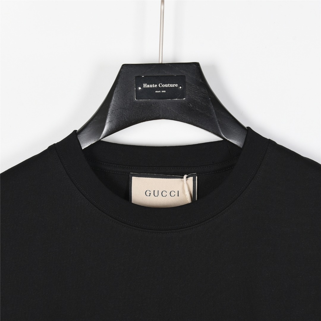 Gucci/古驰 幻彩重影logo印花短袖T恤黑色 白色