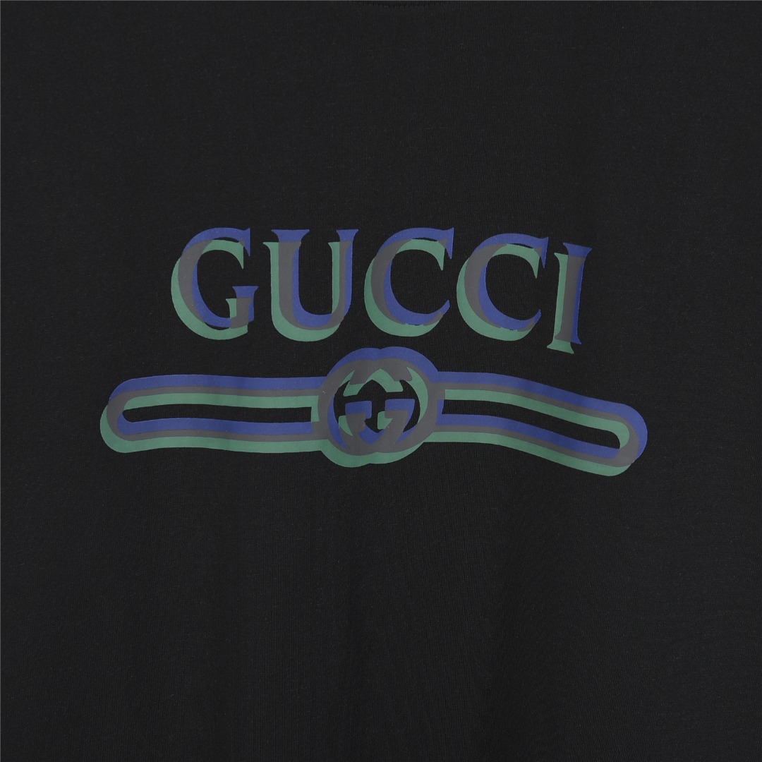 Gucci/古驰 幻彩重影logo印花短袖T恤黑色 白色