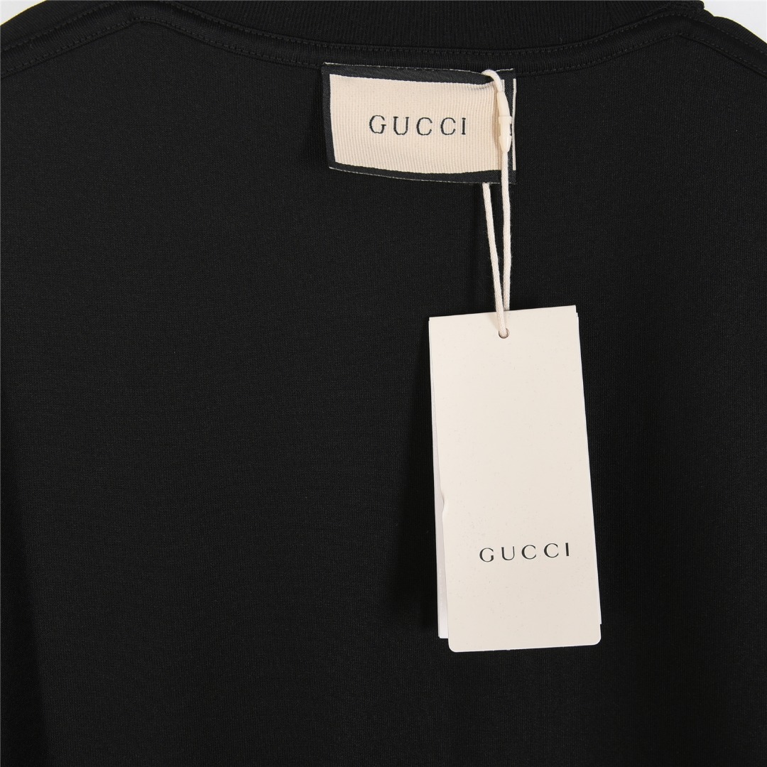 Gucci/古驰 幻彩重影logo印花短袖T恤黑色 白色