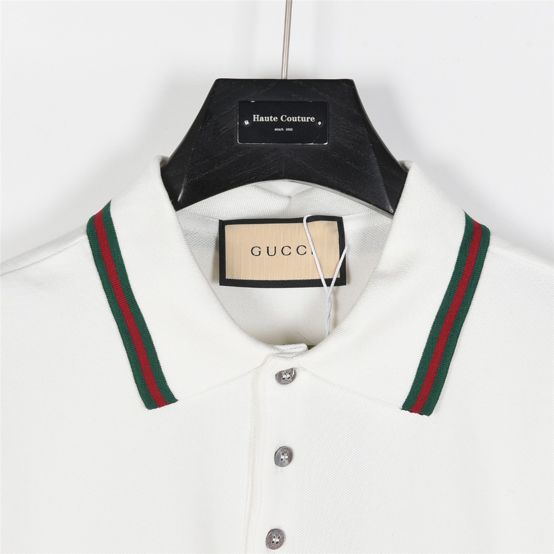 Gucci/古驰 25ss 双G字母小标压胶短袖Polo衫 白色 黑色 杏色