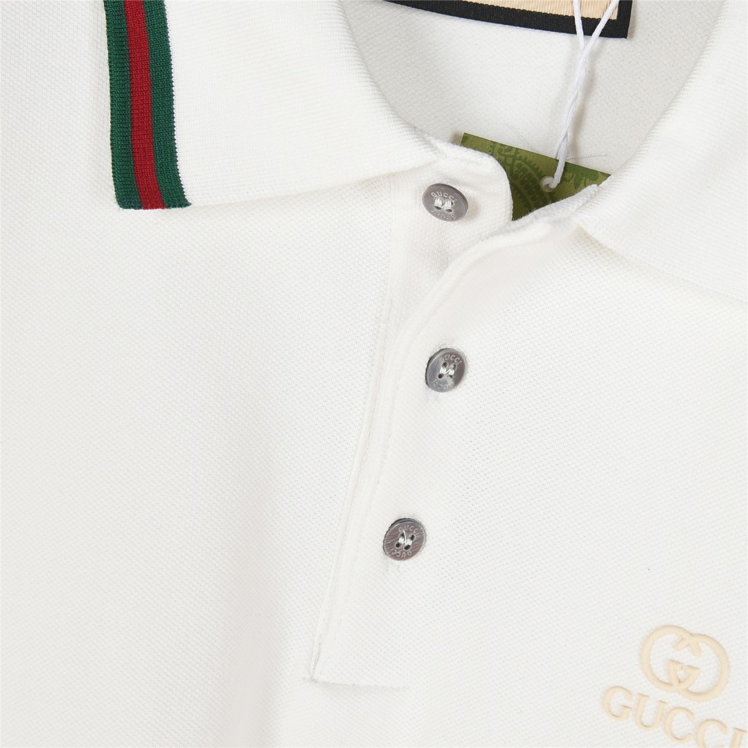 Gucci/古驰 25ss 双G字母小标压胶短袖Polo衫 白色 黑色 杏色