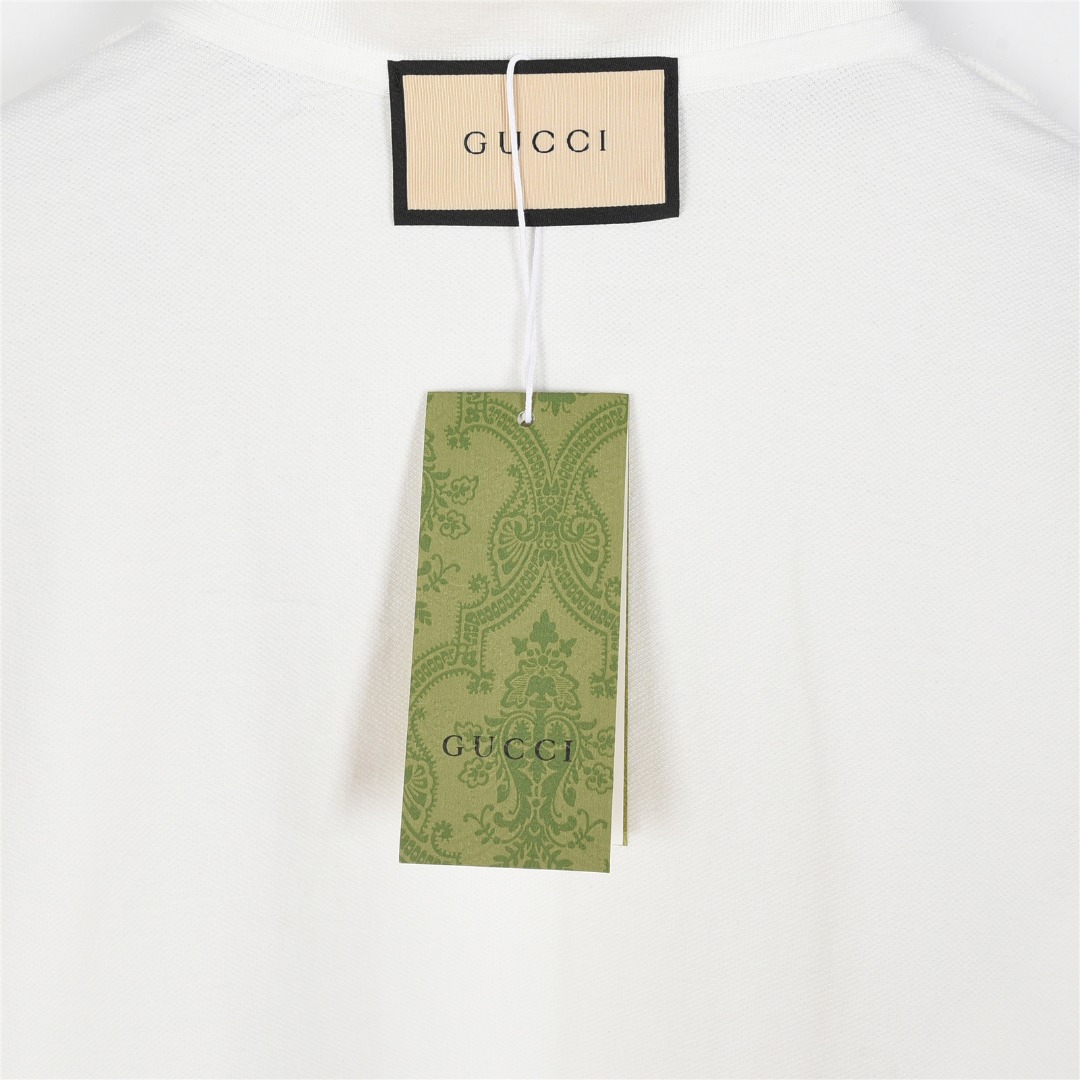 Gucci/古驰 25ss 双G字母小标压胶短袖Polo衫 白色 黑色 杏色