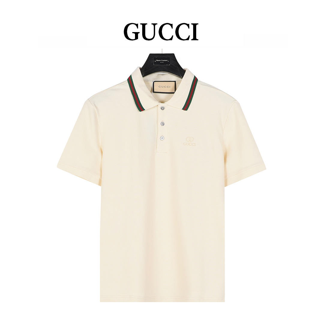 Gucci/古驰 25ss 双G字母小标压胶短袖Polo衫 双面丝光长绒棉