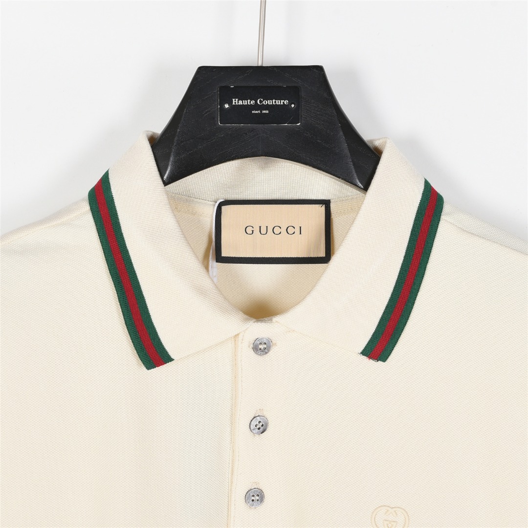 Gucci/古驰 25ss 双G字母小标压胶短袖Polo衫 双面丝光长绒棉