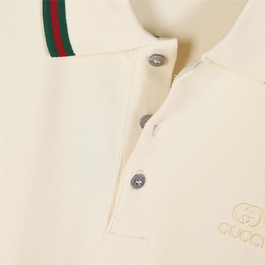 Gucci/古驰 25ss 双G字母小标压胶短袖Polo衫 双面丝光长绒棉