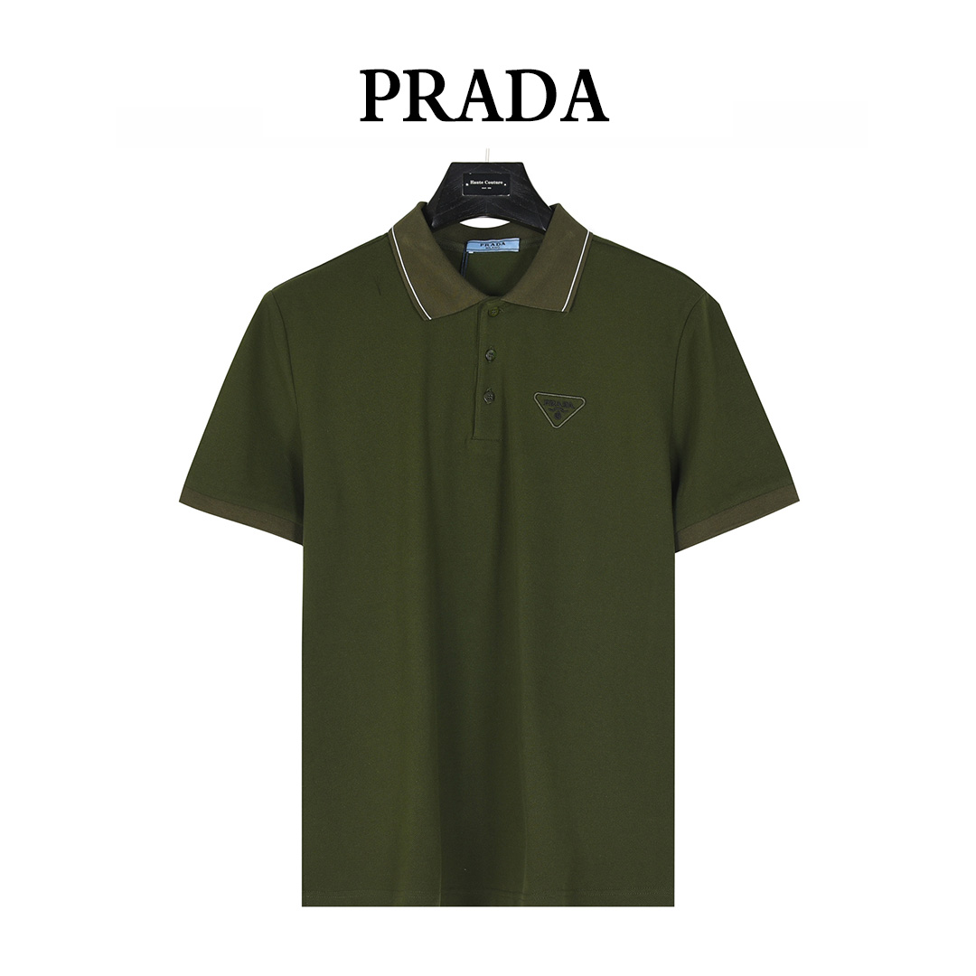 PRADA/普拉达 25ss 胸口三角标撞色刺绣短袖Polo衫