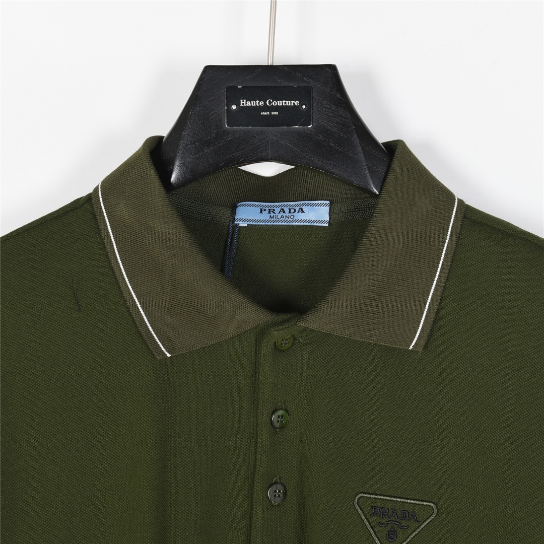 PRADA/普拉达 25ss 胸口三角标撞色刺绣短袖Polo衫