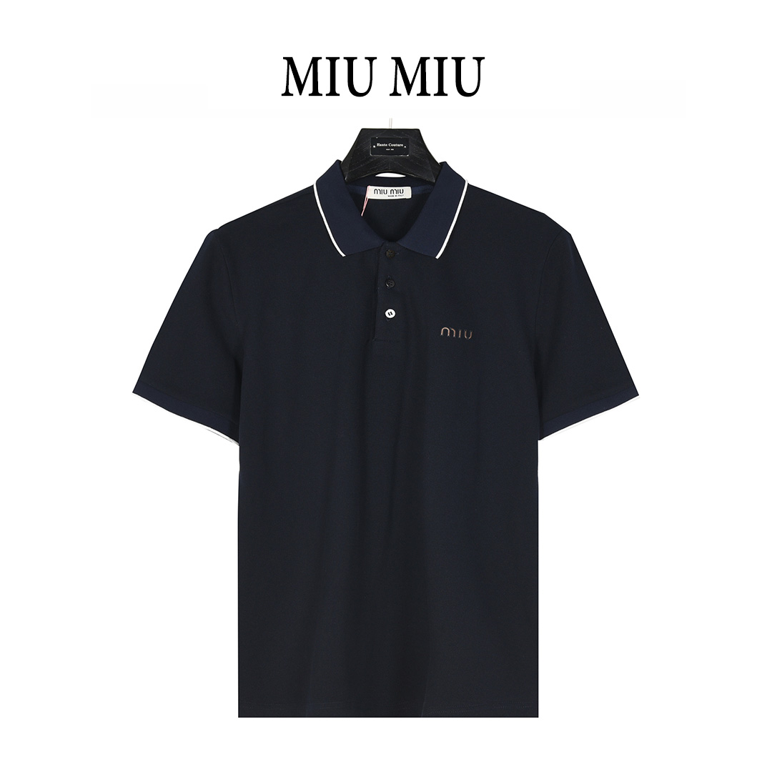 MiuMiu/缪缪 25ss 胸口logo撞色压胶短袖Polo衫