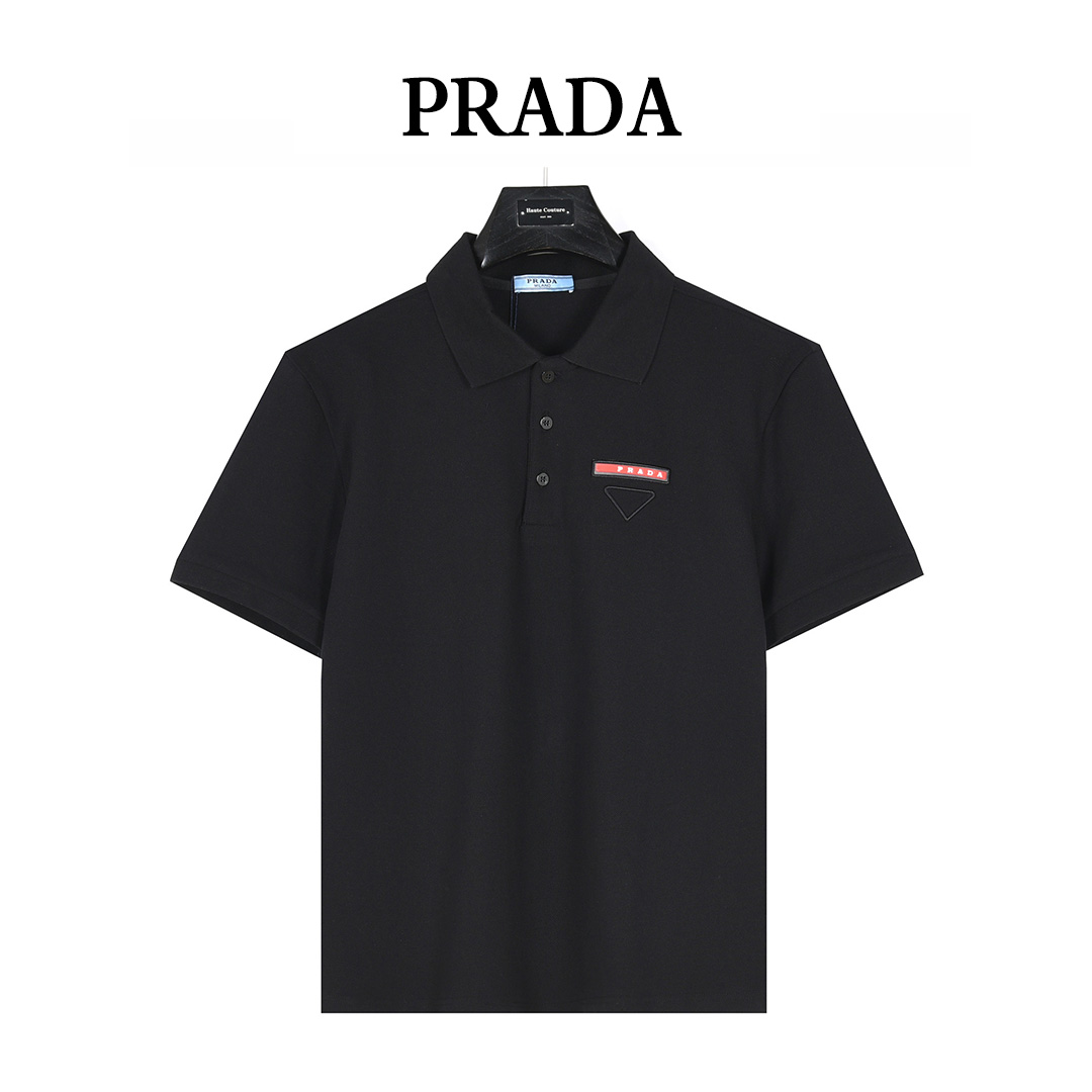 PRADA/普拉达 25ss 红色logo胶条及三角刺绣短袖Polo衫