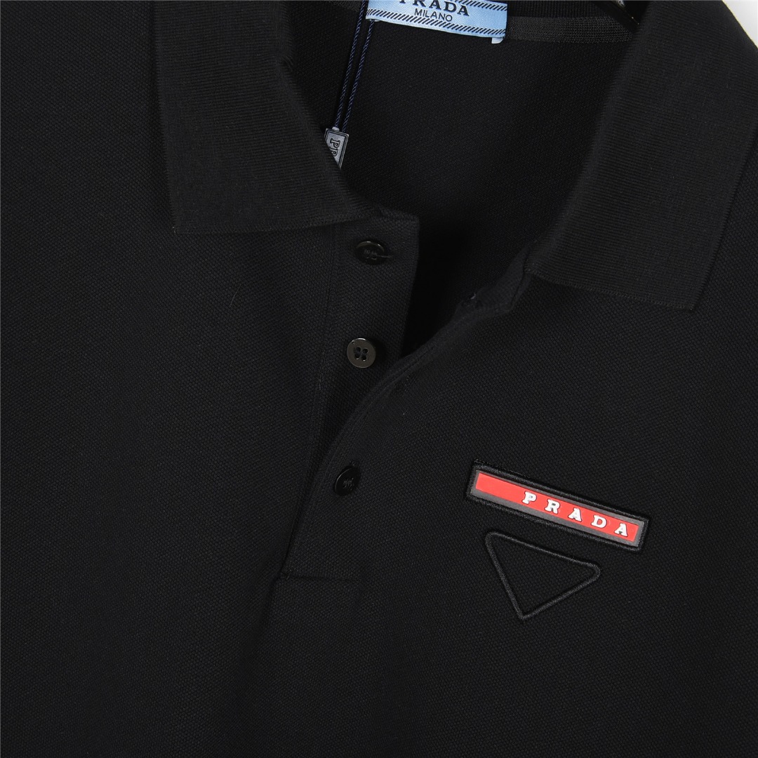 PRADA/普拉达 25ss 红色logo胶条及三角刺绣短袖Polo衫