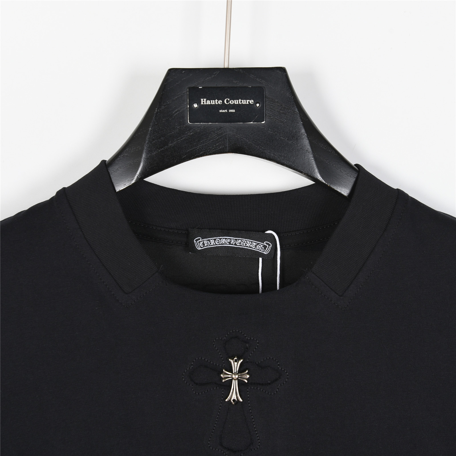 ChromeHearts/克罗心 25ss 裁剪贴布镶嵌银饰十字架刺绣短袖T恤黑色 白色