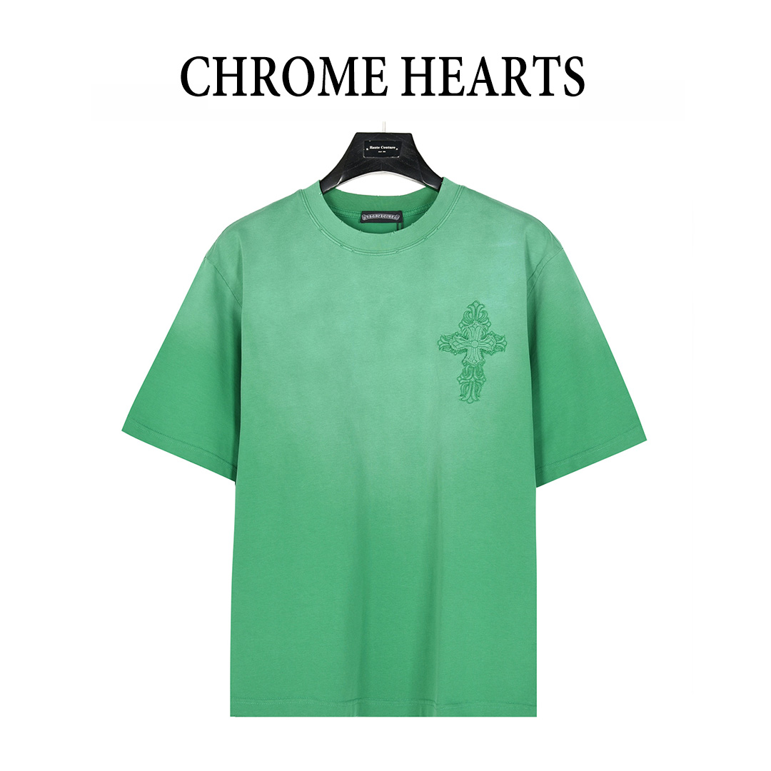 ChromeHearts/克罗心 25ss 十字架贴布刺绣水洗破洞短袖T恤