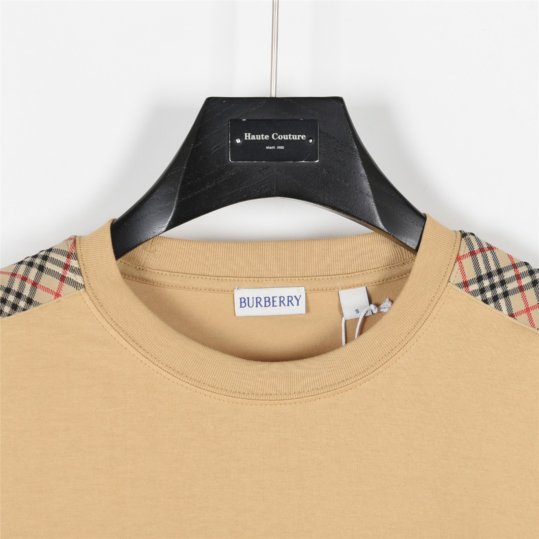 Burberry/巴宝莉 25ss 肩部格纹织带拼接短袖T恤