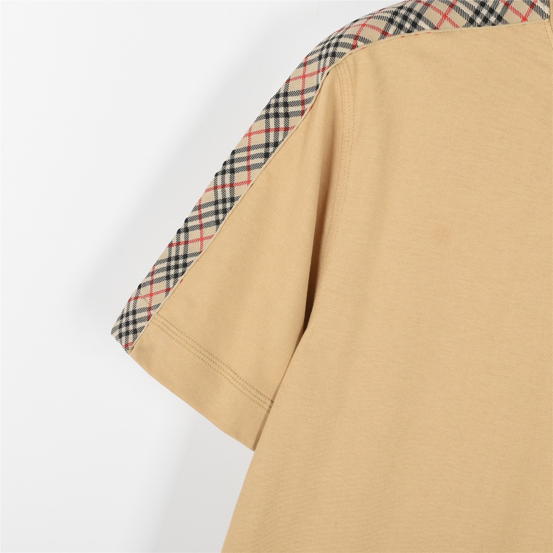 Burberry/巴宝莉 25ss 肩部格纹织带拼接短袖T恤