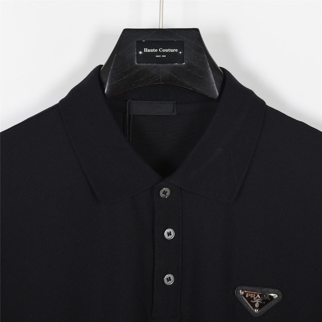Prada /普拉达 25ss 金属三角标及袖口烫银字母短袖Polo衫