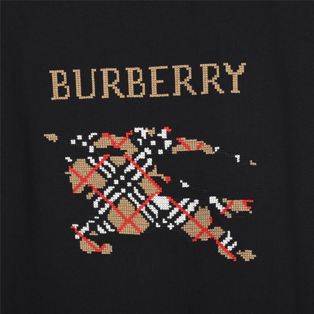 Burberry/巴宝莉 25ss 格纹战马十字绣刺绣短袖T恤黑色 白色